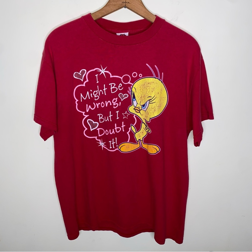 Vintage Looney Tunes Medium Red Tweety Bird Tee I Might Be Wrong But I Doubt It